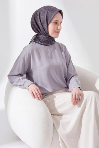 Soft Eşarp Leaf Pattern Antrasit - Soft Eşarp - | Silk Home
