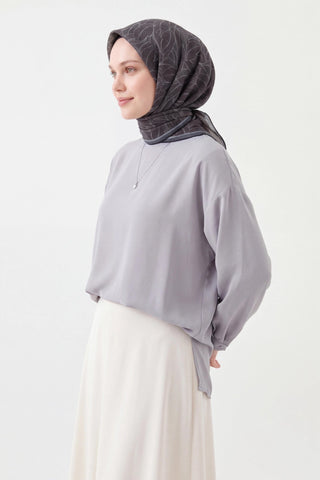 Soft Eşarp Leaf Pattern Antrasit - Soft Eşarp - | Silk Home