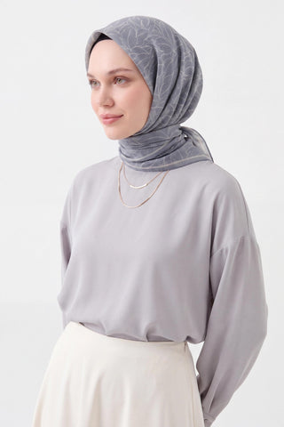 Soft Eşarp Leaf Pattern Bebe Mavisi - Soft Eşarp - | Silk Home
