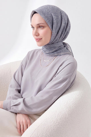 Soft Eşarp Leaf Pattern Bebe Mavisi - Soft Eşarp - | Silk Home