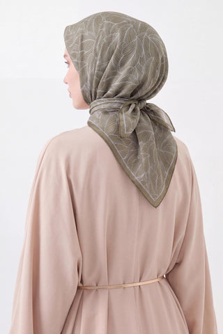 Soft Eşarp Leaf Pattern Haki - Soft Eşarp - | Silk Home
