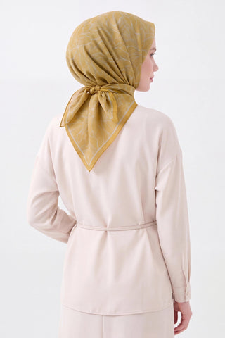 Soft Eşarp Leaf Pattern Hardal - Soft Eşarp - | Silk Home