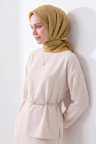 Soft Eşarp Leaf Pattern Hardal - Soft Eşarp - | Silk Home