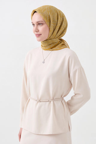 Soft Eşarp Leaf Pattern Hardal - Soft Eşarp - | Silk Home