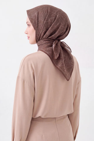 Soft Eşarp Leaf Pattern Kahverengi - Soft Eşarp - | Silk Home