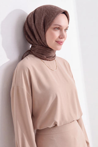 Soft Eşarp Leaf Pattern Kahverengi - Soft Eşarp - | Silk Home