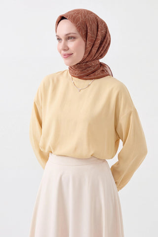Soft Eşarp Leaf Pattern Kiremit - Soft Eşarp - | Silk Home