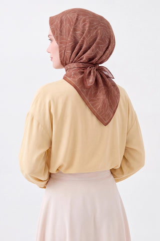 Soft Eşarp Leaf Pattern Kiremit - Soft Eşarp - | Silk Home