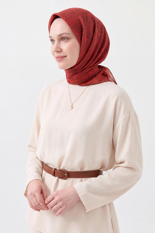 Soft Eşarp Leaf Pattern Kiremit Bordo - Soft Eşarp - | Silk Home