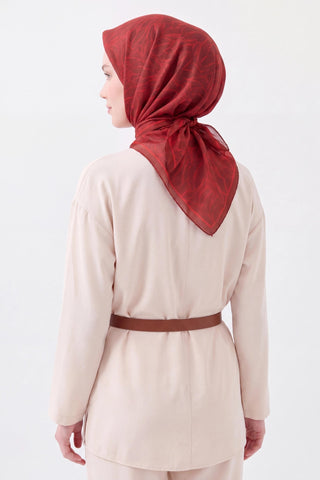 Soft Eşarp Leaf Pattern Kiremit Bordo - Soft Eşarp - | Silk Home