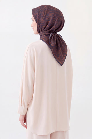 Soft Eşarp Leaf Pattern Koyu Füme - Soft Eşarp - | Silk Home