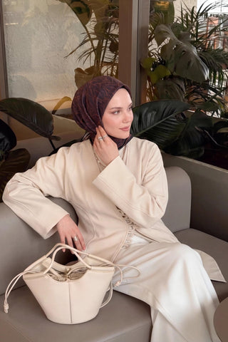 Soft Eşarp Leaf Pattern Koyu Füme - Soft Eşarp - | Silk Home