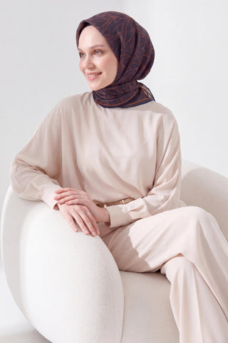 Soft Eşarp Leaf Pattern Koyu Füme - Soft Eşarp - | Silk Home