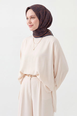 Soft Eşarp Leaf Pattern Koyu Füme - Soft Eşarp - | Silk Home