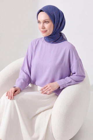 Soft Eşarp Leaf Pattern Koyu Mavi - Soft Eşarp - | Silk Home