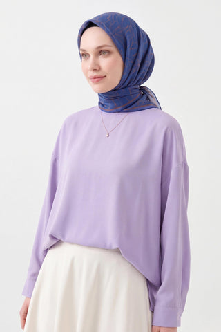 Soft Eşarp Leaf Pattern Koyu Mavi - Soft Eşarp - | Silk Home