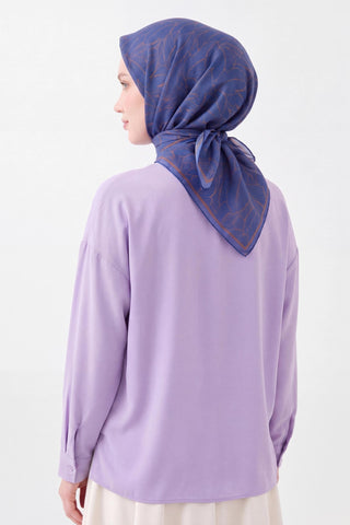 Soft Eşarp Leaf Pattern Koyu Mavi - Soft Eşarp - | Silk Home