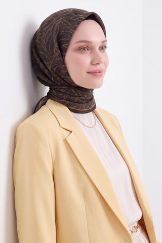 Soft Eşarp Leaf Pattern Koyu Yeşil - Soft Eşarp - | Silk Home