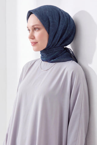 Soft Eşarp Leaf Pattern Lacivert - Soft Eşarp - | Silk Home