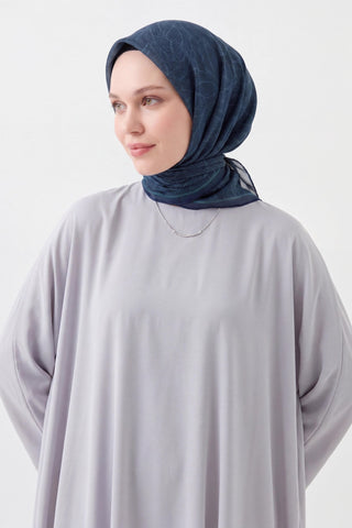 Soft Eşarp Leaf Pattern Lacivert - Soft Eşarp - | Silk Home