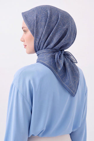 Soft Eşarp Leaf Pattern Mavi - Soft Eşarp - | Silk Home