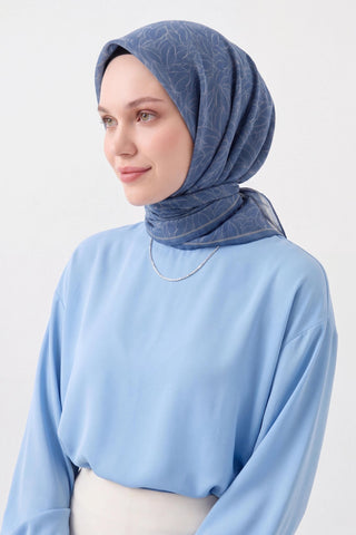 Soft Eşarp Leaf Pattern Mavi - Soft Eşarp - | Silk Home