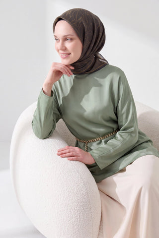 Soft Eşarp Leaf Pattern Orman Yeşili - Soft Eşarp - | Silk Home