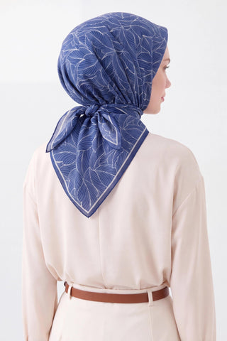 Soft Eşarp Leaf Pattern Saks Mavisi - Soft Eşarp - | Silk Home