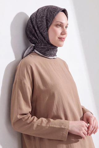 Soft Eşarp Leaf Pattern Siyah - Soft Eşarp - | Silk Home