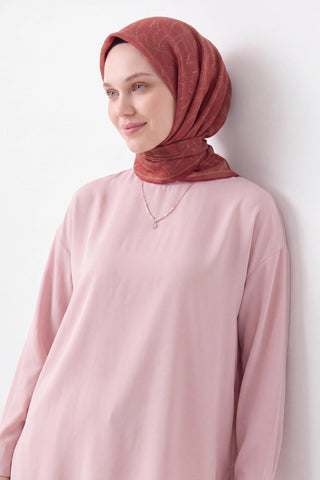 Soft Eşarp Leaf Pattern Vişne - Soft Eşarp - | Silk Home
