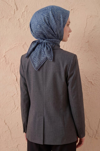 Soft Eşarp Lina Flora Çelik Mavi 90x90 - Soft Eşarp - | Silk Home