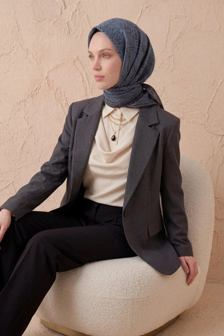 Soft Eşarp Lina Flora Çelik Mavi 90x90 - Soft Eşarp - | Silk Home