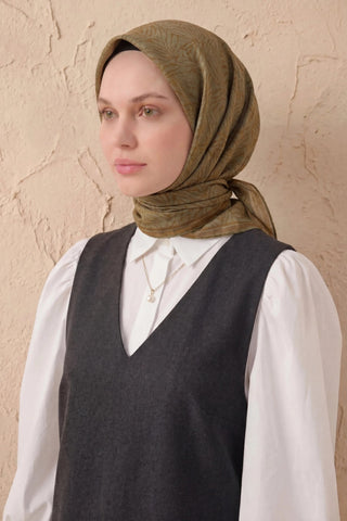 Soft Eşarp Lina Flora Eğrelti Yeşili 90x90 - Soft Eşarp - | Silk Home