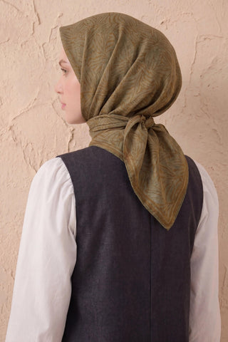 Soft Eşarp Lina Flora Eğrelti Yeşili 90x90 - Soft Eşarp - | Silk Home