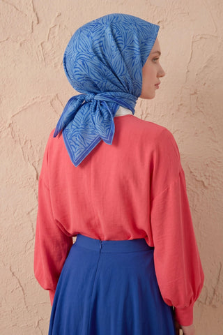 Soft Eşarp Lina Flora Gök Mavi 90x90 - Soft Eşarp - | Silk Home