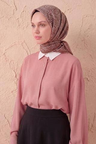 Soft Eşarp Lina Flora Kahverengi 90x90 - Soft Eşarp - | Silk Home