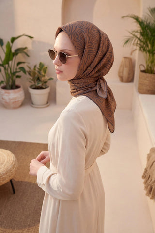 Soft Eşarp Lina Flora Karamel 90x90 - Soft Eşarp - | Silk Home