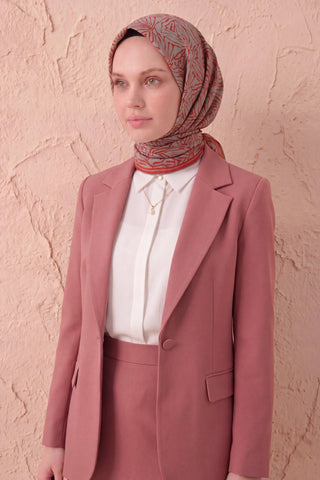 Soft Eşarp Lina Flora Kiremit Kırmızı 90x90 - Soft Eşarp - | Silk Home