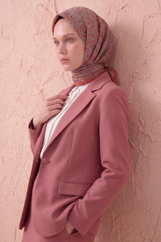 Soft Eşarp Lina Flora Kiremit Kırmızı 90x90 - Soft Eşarp - | Silk Home