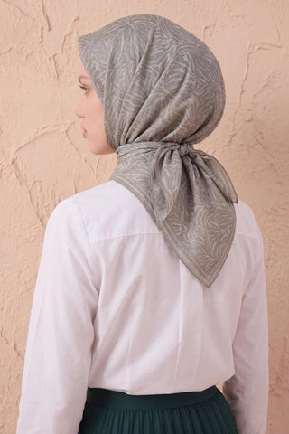 Soft Eşarp Lina Flora Koyu Ekru 90x90 - Soft Eşarp - | Silk Home