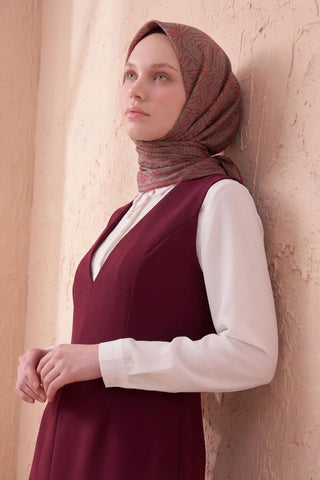 Soft Eşarp Lina Flora Koyu Kırmızı 90x90 - Soft Eşarp - | Silk Home