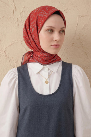 Soft Eşarp Lina Flora Koyu Kırmızı 90x90 - Soft Eşarp - | Silk Home