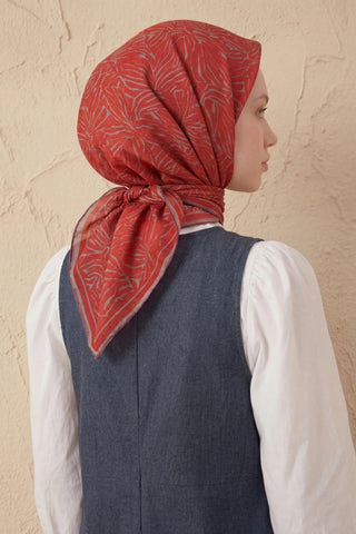 Soft Eşarp Lina Flora Koyu Kırmızı 90x90 - Soft Eşarp - | Silk Home