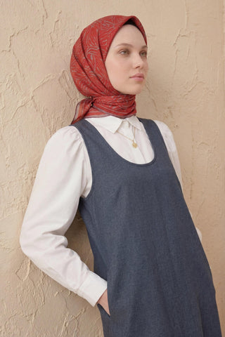 Soft Eşarp Lina Flora Koyu Kırmızı 90x90 - Soft Eşarp - | Silk Home
