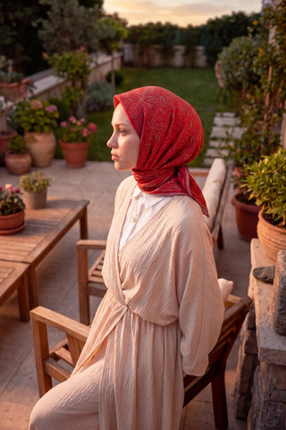 Soft Eşarp Lina Flora Koyu Kırmızı 90x90 - Soft Eşarp - | Silk Home