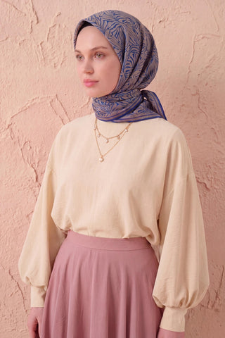 Soft Eşarp Lina Flora Lacivert 90x90 - Soft Eşarp - | Silk Home