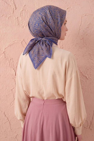 Soft Eşarp Lina Flora Lacivert 90x90 - Soft Eşarp - | Silk Home