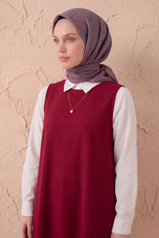 Soft Eşarp Lina Flora Mavi Gri 90x90 - Soft Eşarp - | Silk Home