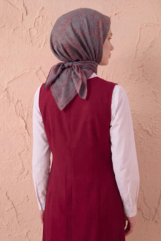 Soft Eşarp Lina Flora Mavi Gri 90x90 - Soft Eşarp - | Silk Home