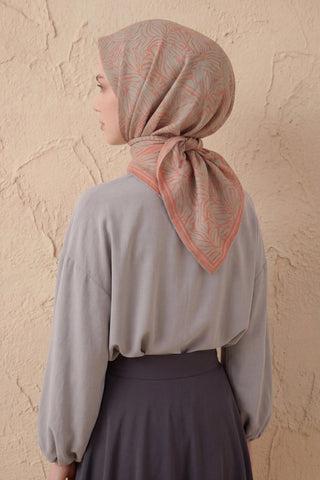 Soft Eşarp Lina Flora Mercan 90x90 - Soft Eşarp - | Silk Home